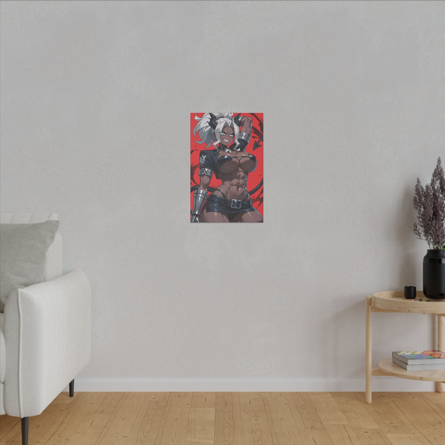 Helltaker Wall Art on premium canvas, acrylic, and metal – front view featuring the main character from Helltaker