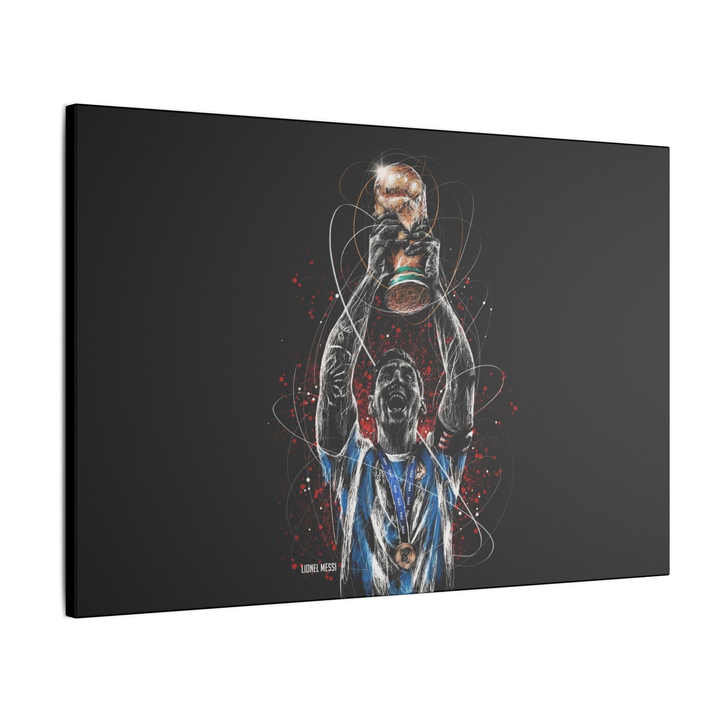 "Lionel Messi Wall Art on premium canvas, acrylic, and metal – front view featuring iconic football legend Lionel Messi"