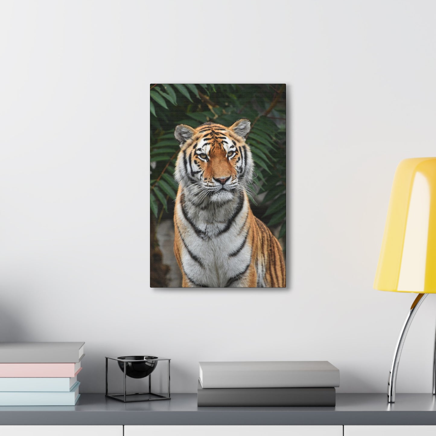 "Regal Stride – Prideful Tiger Wall Art on canvas, acrylic, and metal – front view featuring a tiger in a confident and commanding stance."