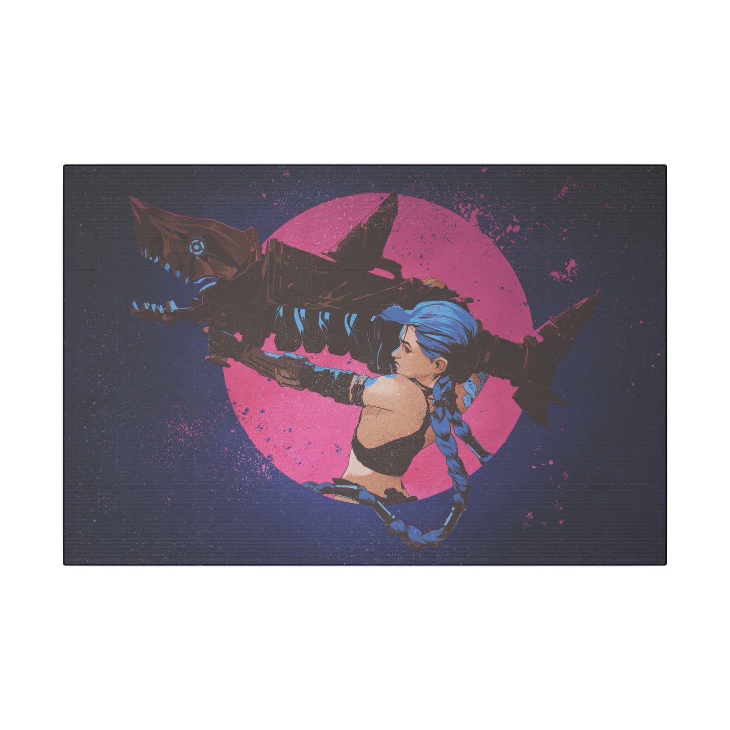 "Jinx from Arcane Wall Art on premium canvas, acrylic, and metal – front view featuring the edgy character Jinx"