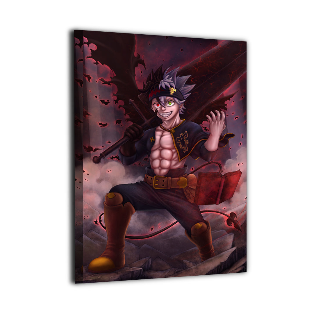 Black Clover Asta canvas wall art by Jeff Benitez, showcasing the anti-magic warrior wielding his massive sword with dramatic lighting and dark fantasy atmosphere