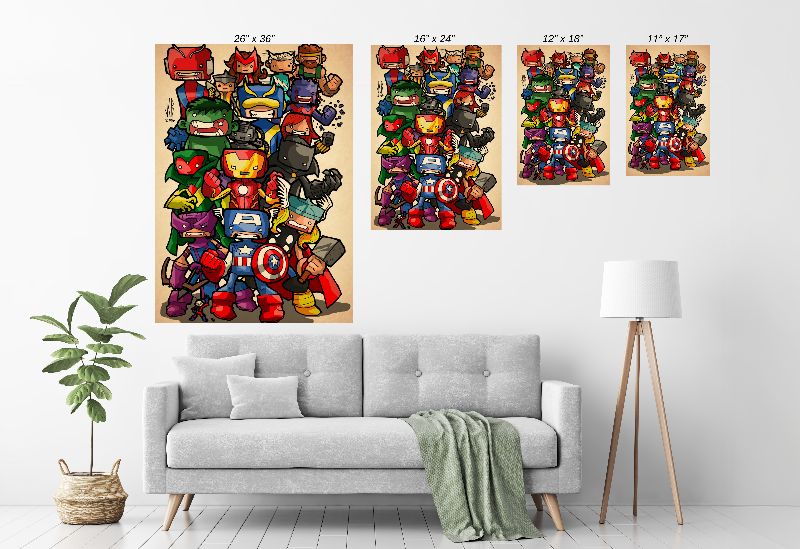 canvas print of Marvel Avengers team in cartoon form