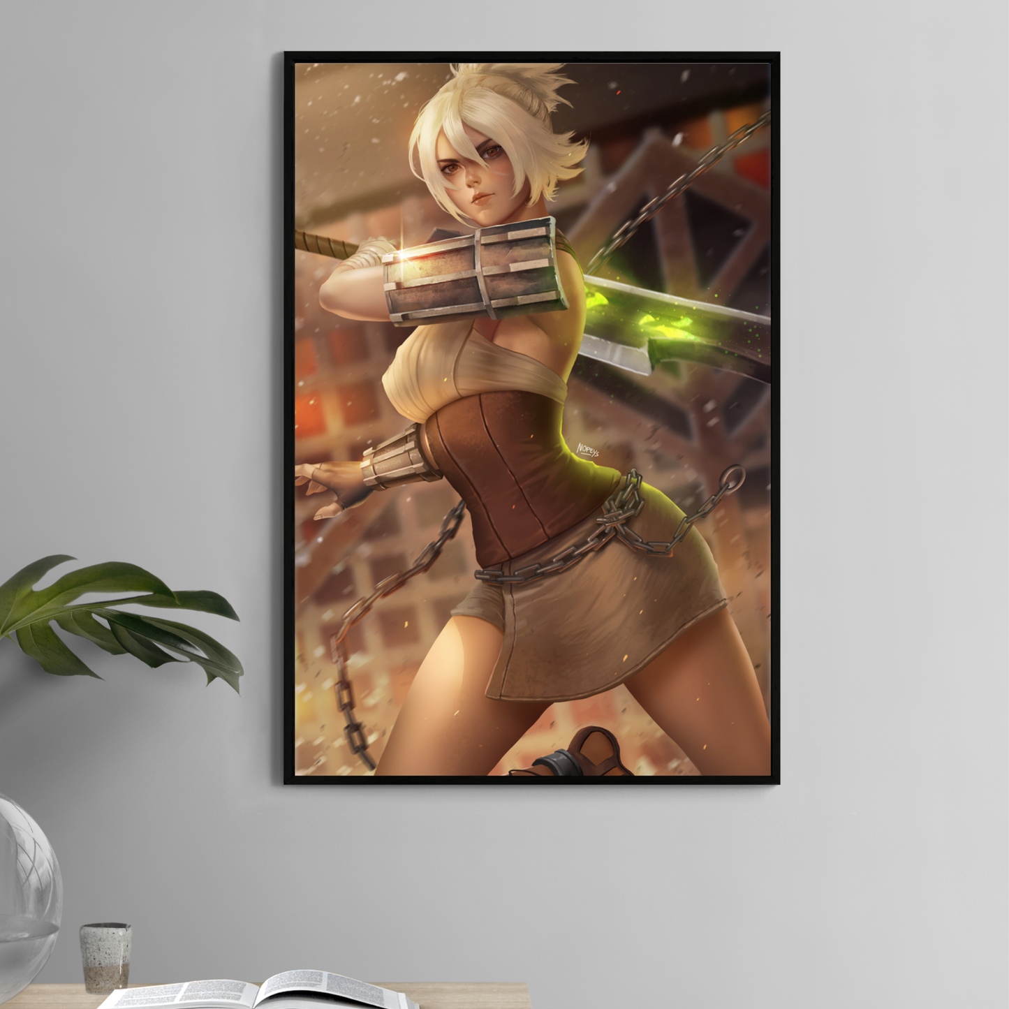 11x17 League of Legends poster featuring Riven with glowing blade and battle chains
