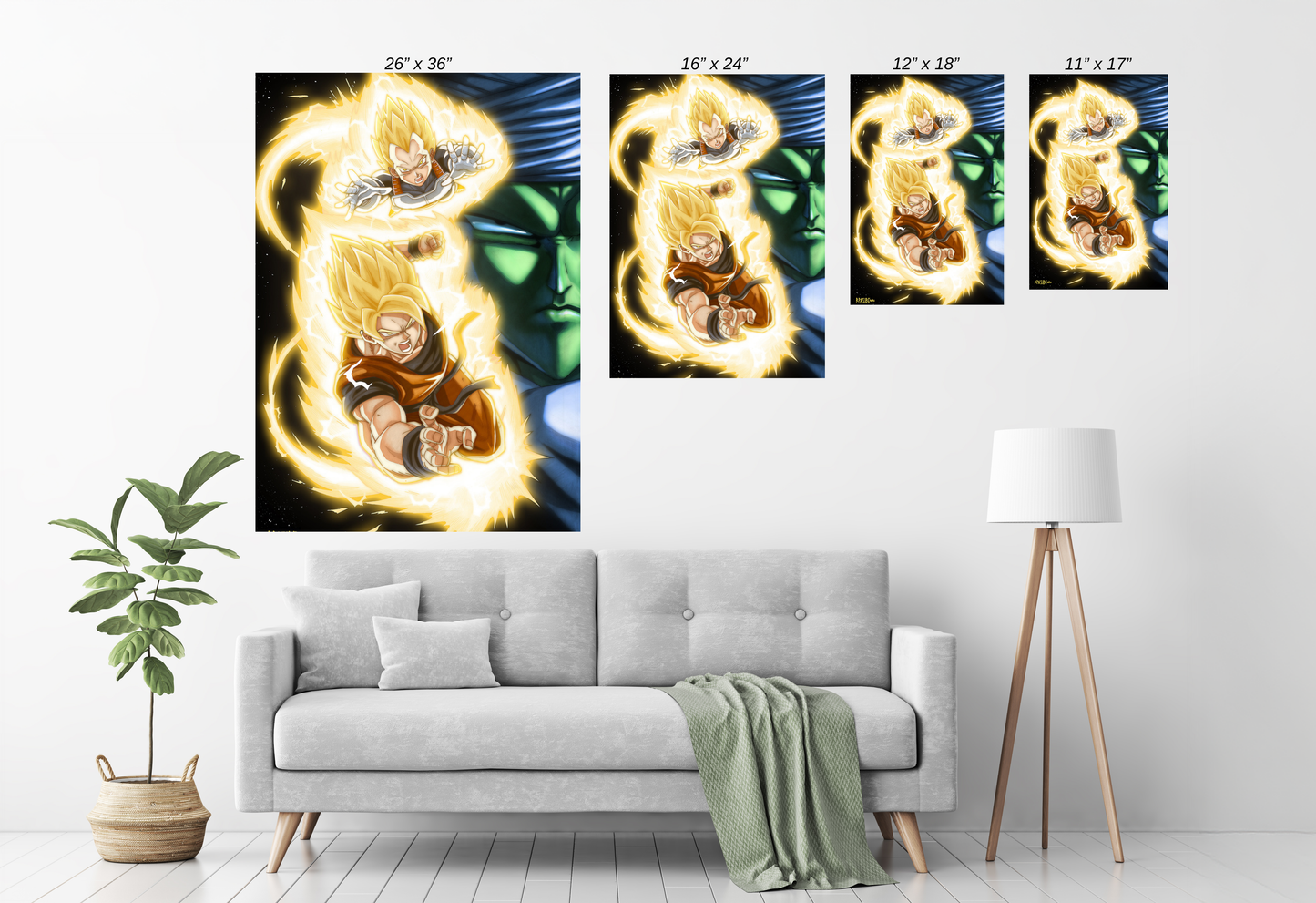 Goku and Vegeta Super Saiyan fan art by Ryan Pasibe – Size Chart DBZ wall print