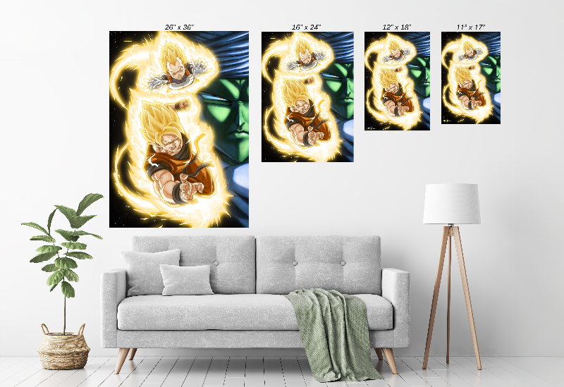 Goku and Vegeta Super Saiyan fan art by Ryan Pasibe – Size Chart DBZ wall print