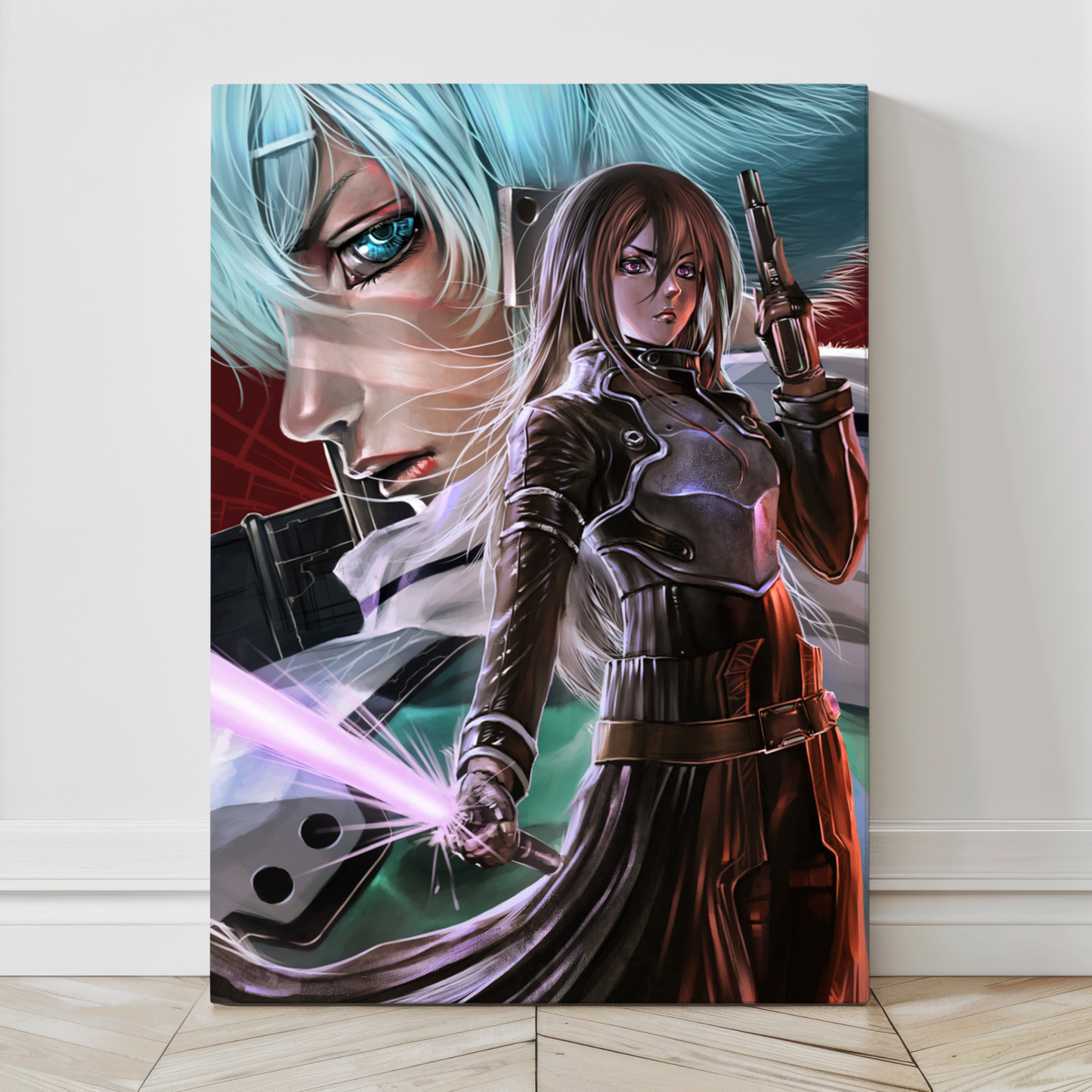 24x36 Sword Art Online Canvas Print Featuring Kirito and Sinon – Illustrated by Bryce & Ceasar