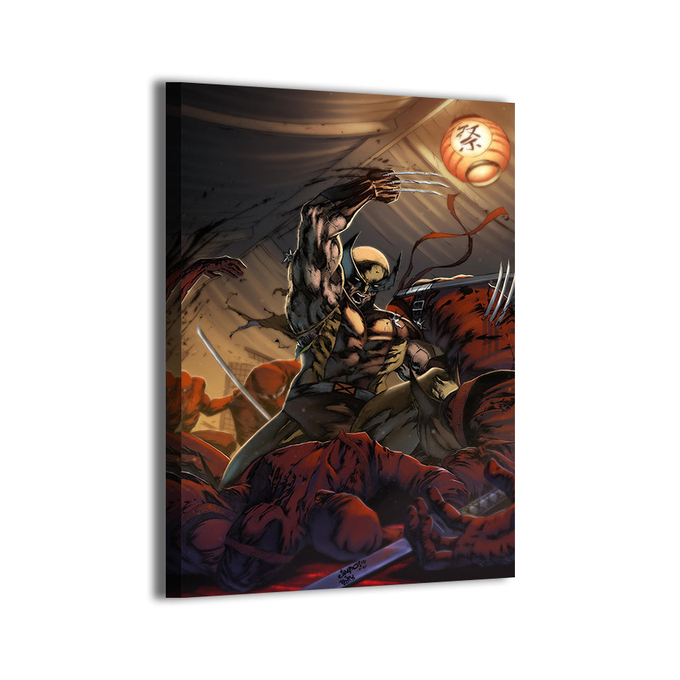 Wolverine vs Hand ninjas by Jimbo Salgado; gallery-wrapped, ready to hang.