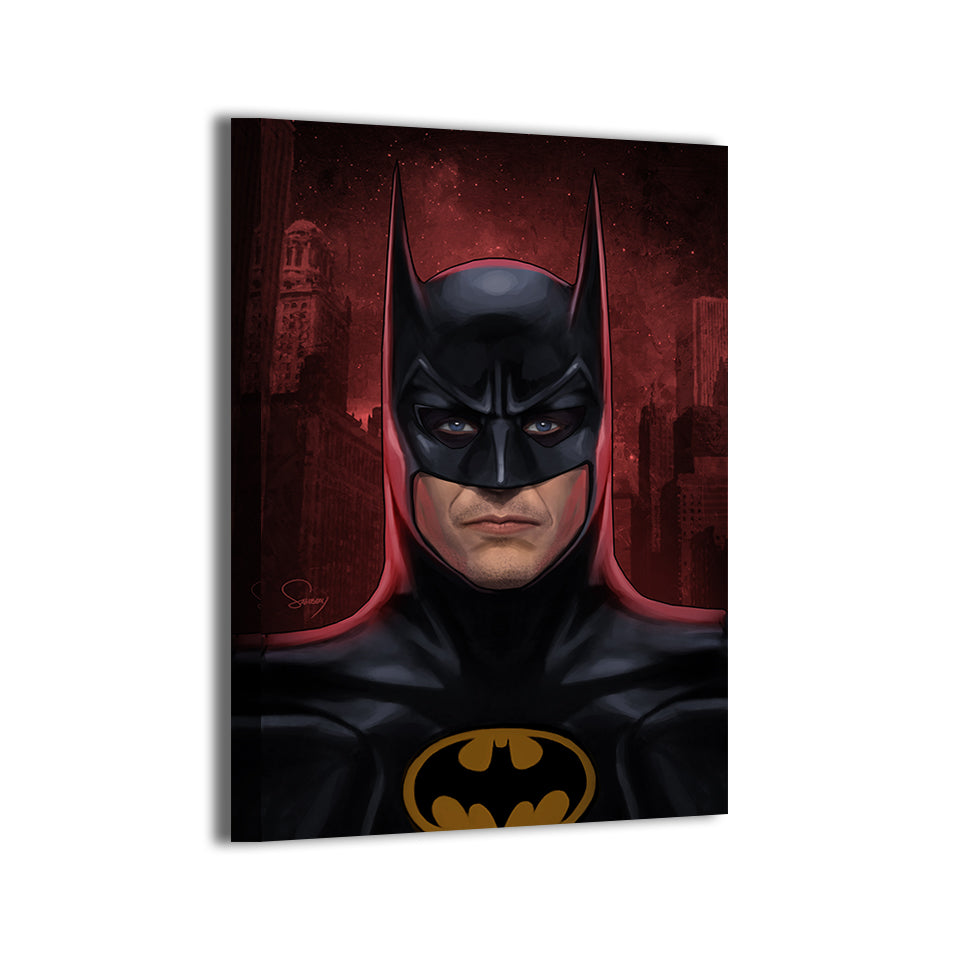 Batman red-sky cinematic portrait by Sam Dela Torre; gallery-wrapped.