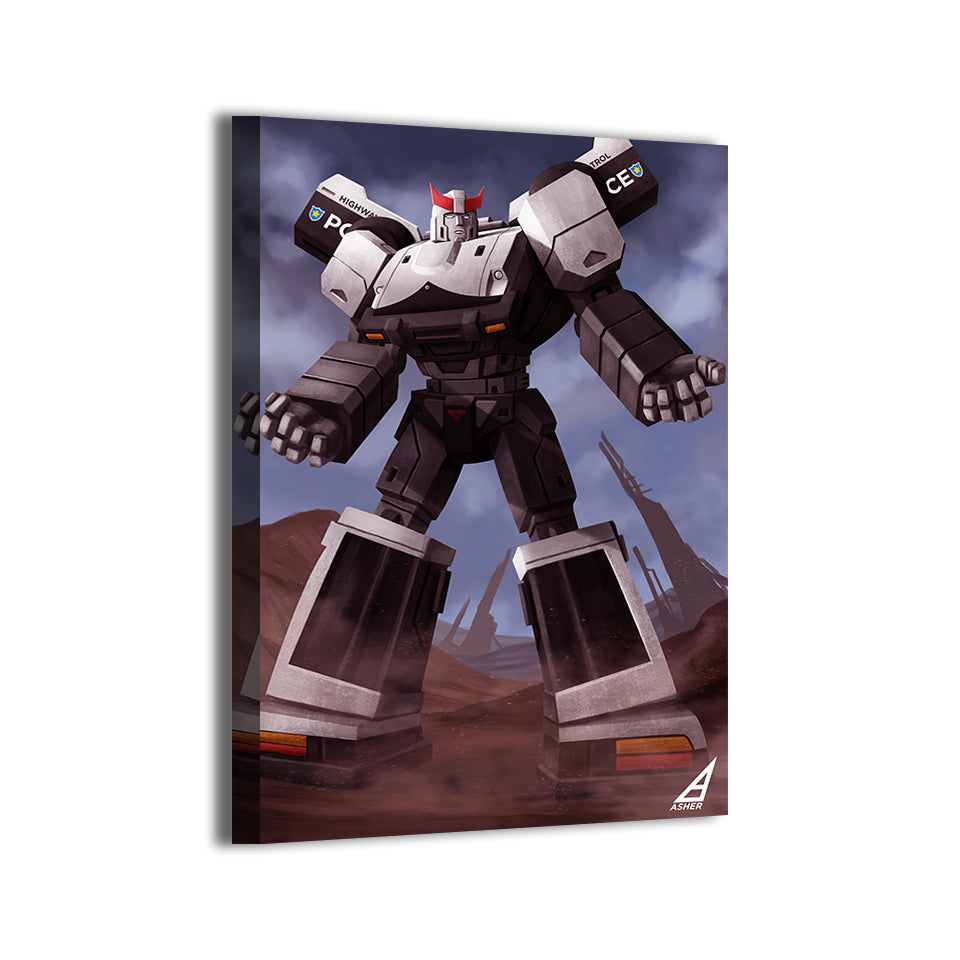 transformers prowl—autobot police mech by Ben Asher; gallery-wrapped, ready to hang.