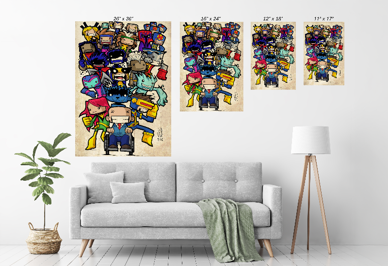 Alt Text: canvas featuring chibi versions of classic X-Men characters