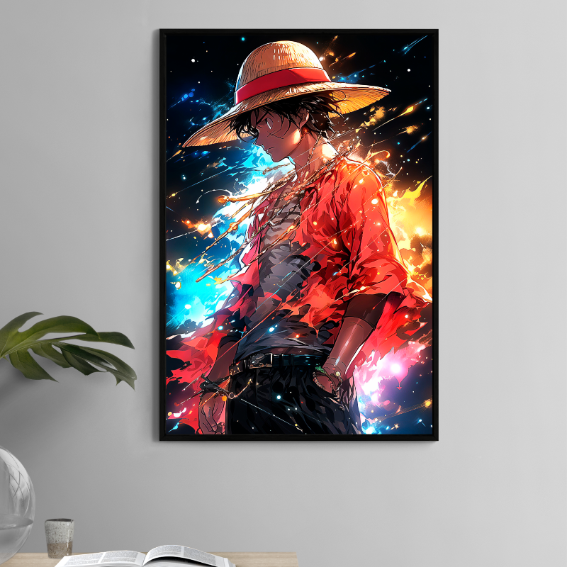 Luffy One Piece 11x17 print with glowing cosmic background – Snapping Turtle Gallery