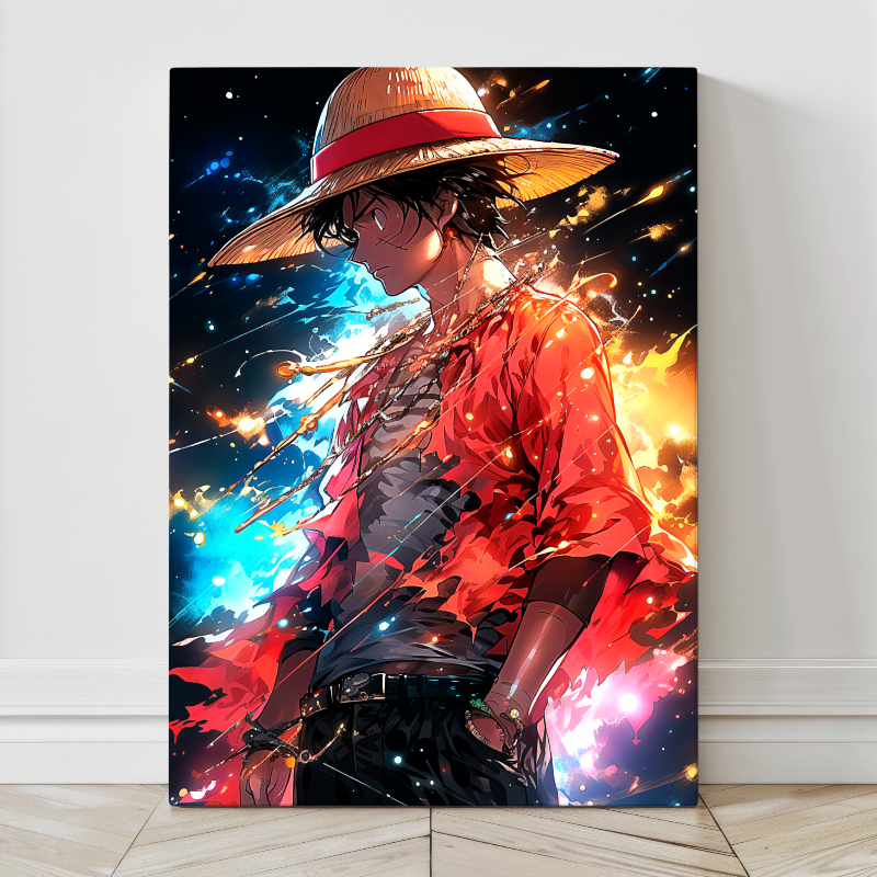 24x36 Luffy canvas print in calm pose with colorful aura – Snapping Turtle Gallery