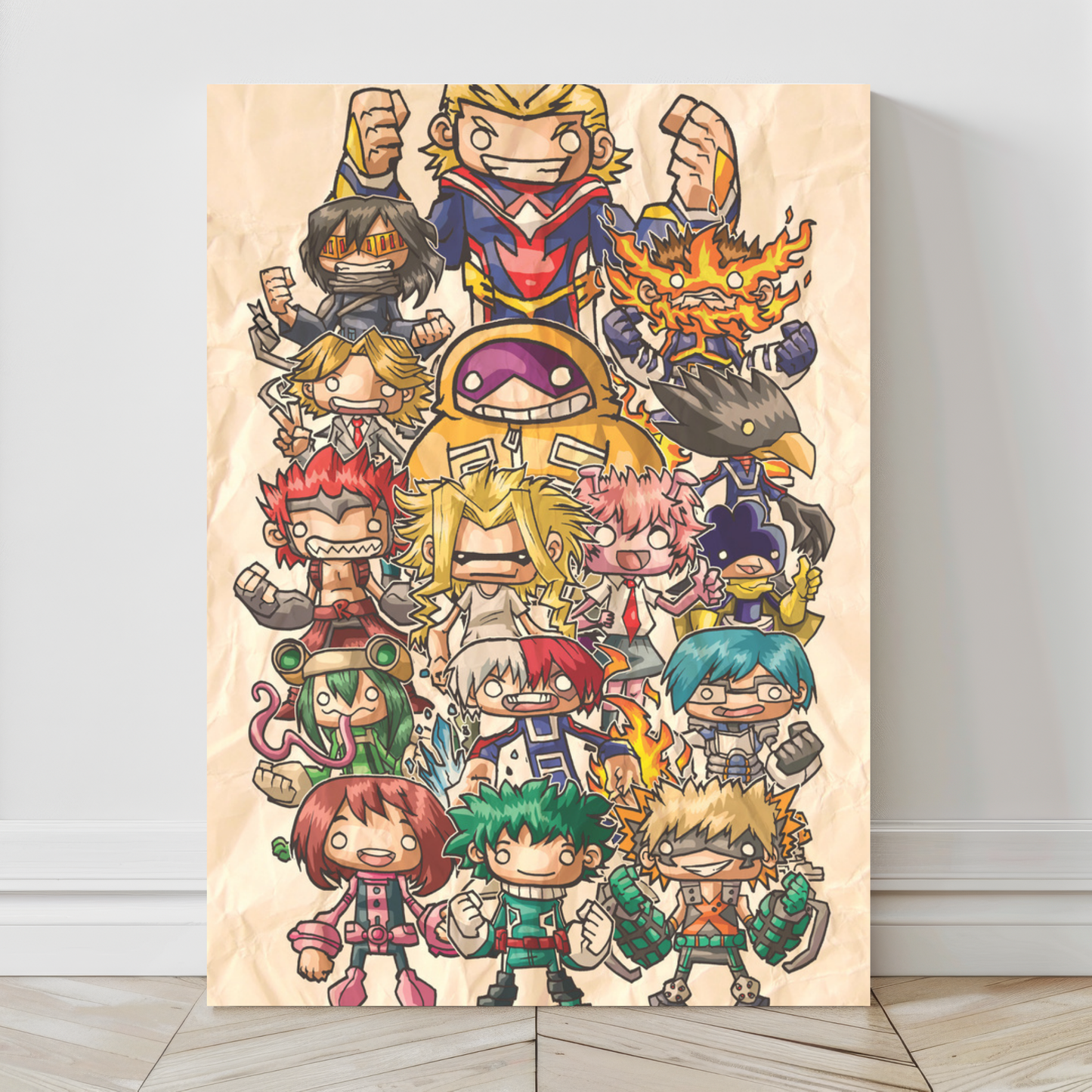 24x36 chibi My Hero Academia wall art canvas with full MHA lineup in playful style