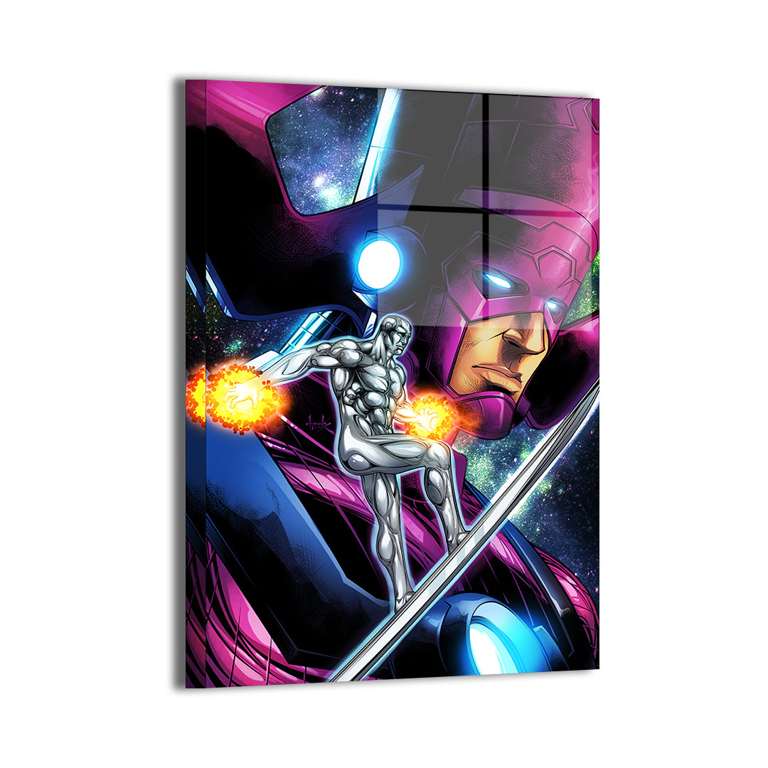 Cosmic Heralds Clash Wall Art Metal Print – Galactus & Silver Surfer by Chucky Penero & Nestor Redulla Jr.