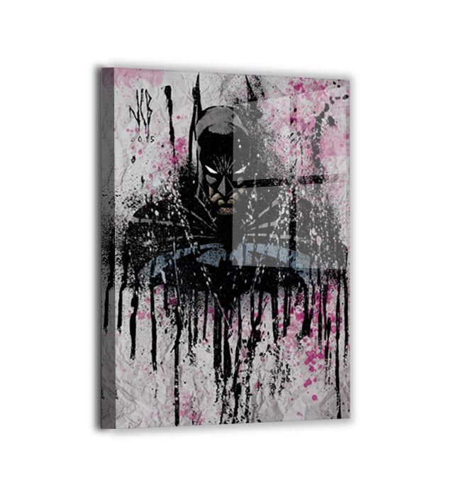 Metal — sleek metallic print of a dark urban hero in splatter style; illustration by Jeff Benetiz.