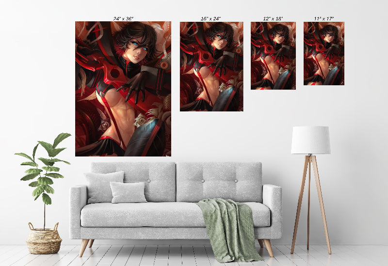 Large size chart print of Ryuko in scissor armor pose – anime style 24x36