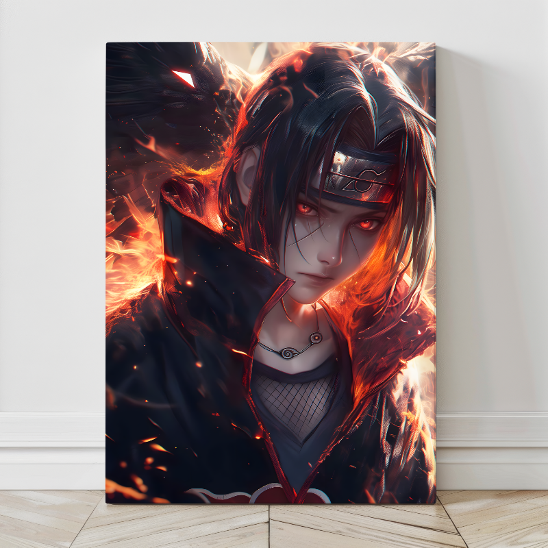 24x36 canvas artwork of Naruto’s Itachi Uchiha in dark glowing ambiance – Snapping Turtle Gallery
