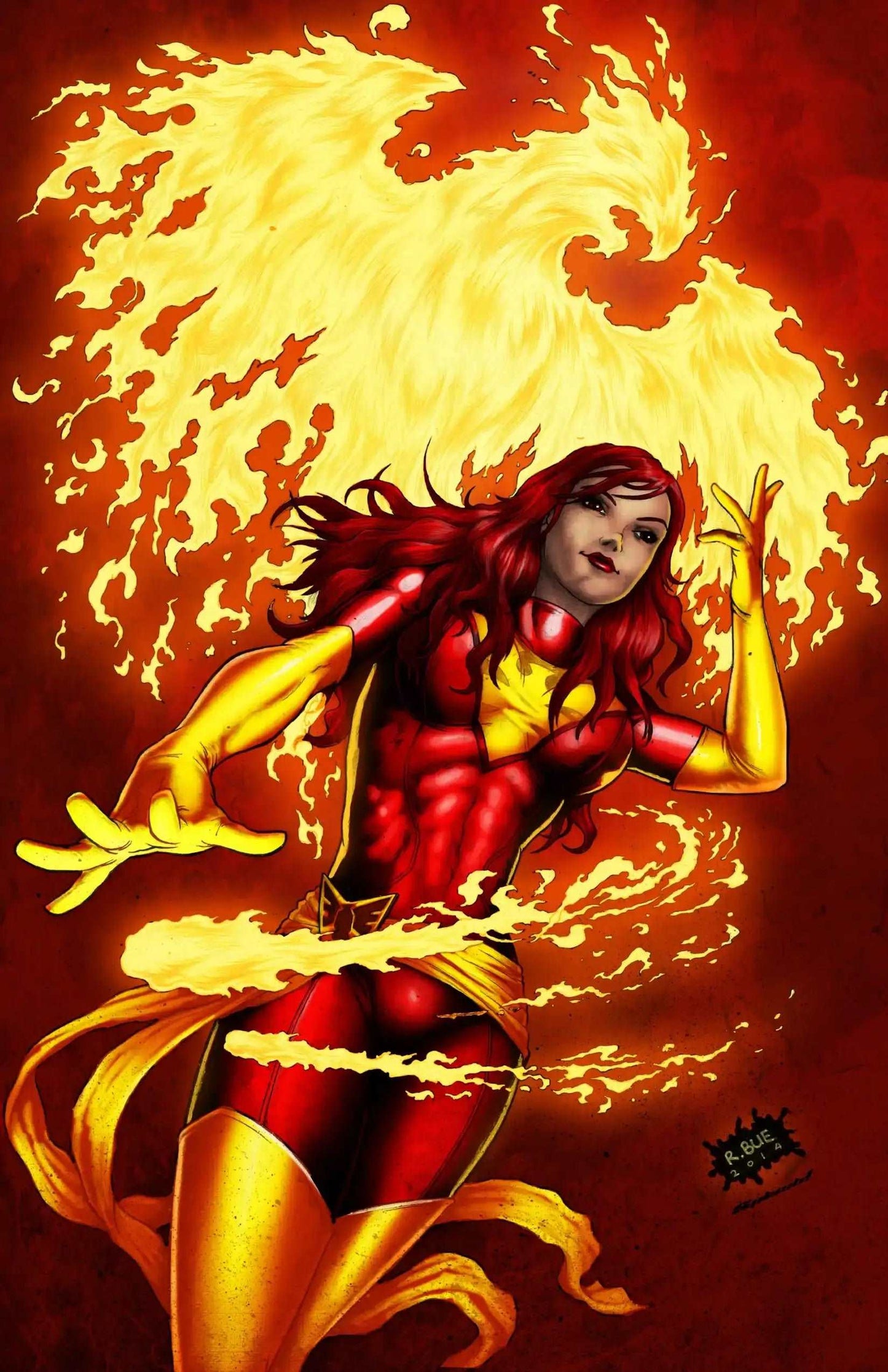 "Dark Ascension – Dark Phoenix Wall Art on canvas, acrylic, and metal – Jean Grey as Dark Phoenix surrounded by cosmic fire and power."