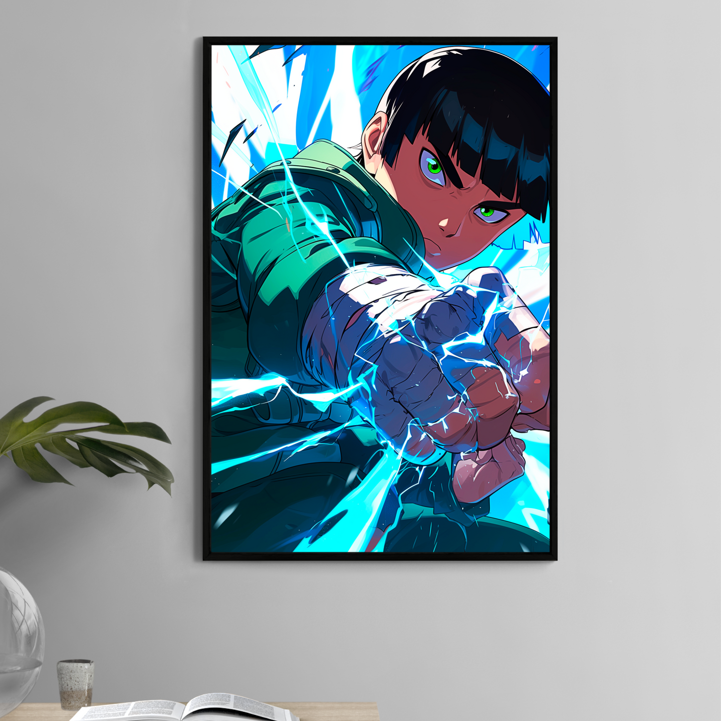 Rock Lee 11x17 anime print with lightning energy and taijutsu punch – Snapping Turtle Gallery