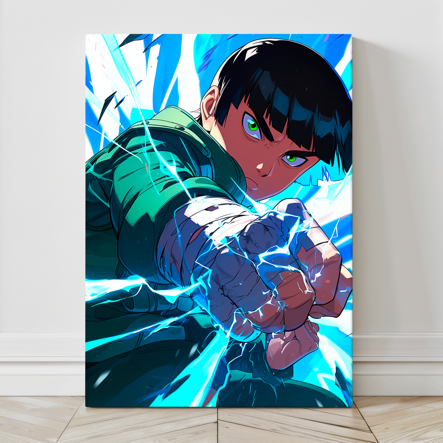 24x36 Rock Lee canvas with bandaged fist and energy aura – Snapping Turtle Gallery