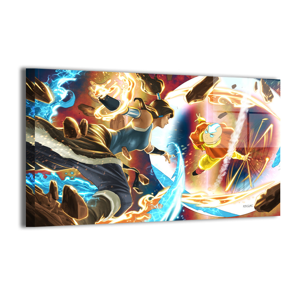Elemental Clash Wall Art Metal Print – Aang vs Korra by Ryan Pasibe