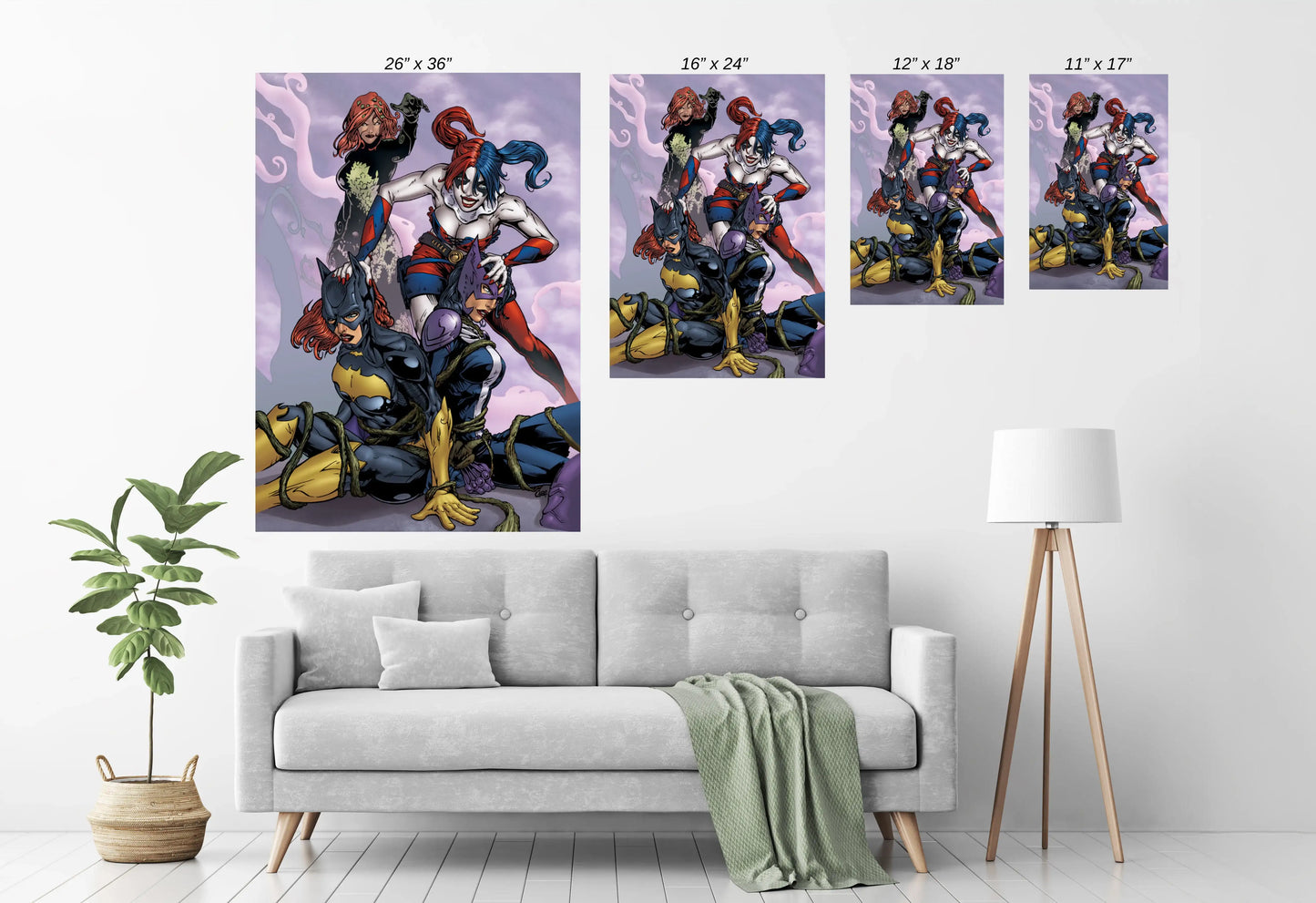 11x17 poster featuring DC's Batgirl, Harley Quinn, Poison Ivy, and Huntress in dynamic poses