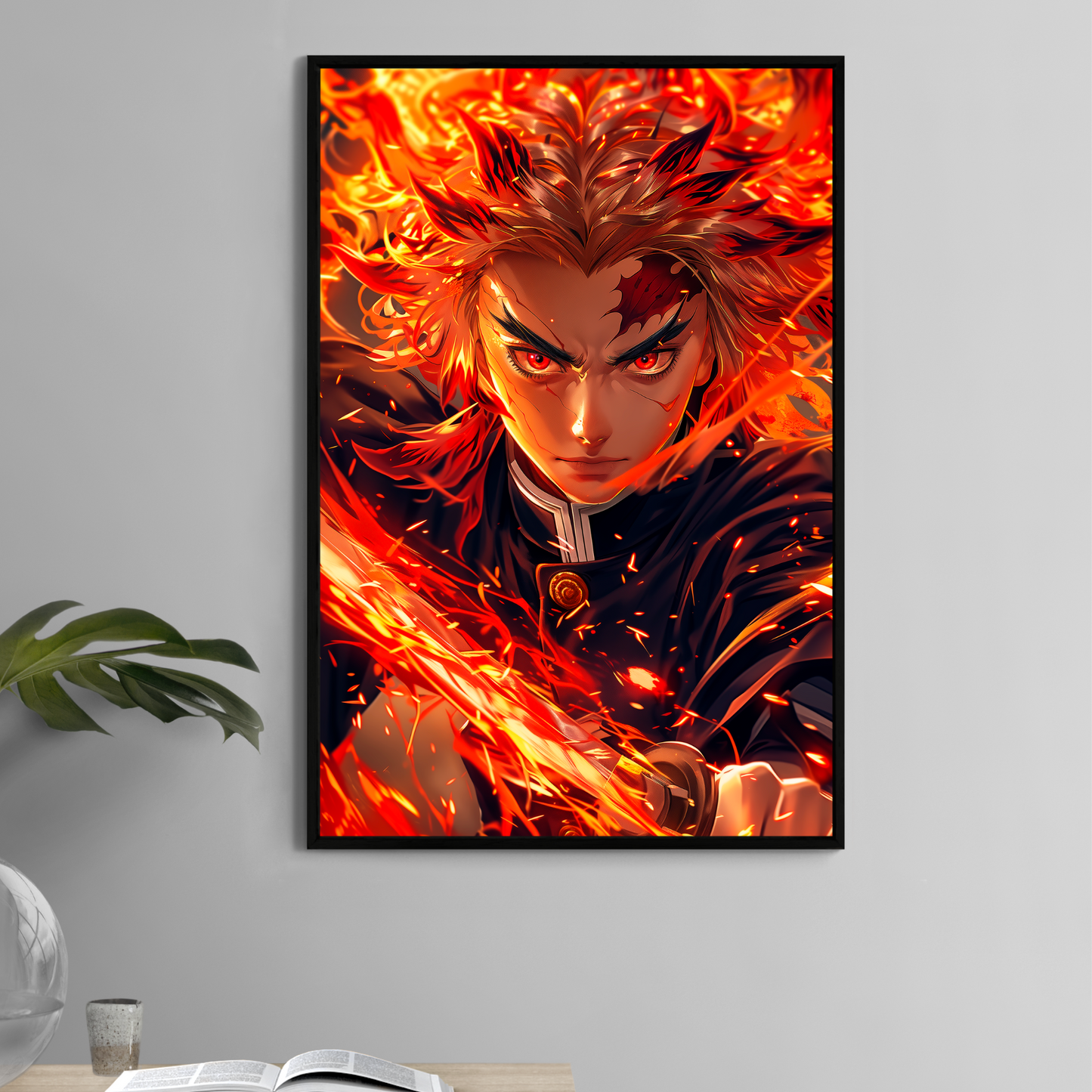 Rengoku 11x17 anime print with fiery sword and blazing hair – Snapping Turtle Gallery