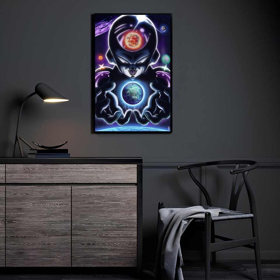 Frieza Dragon Ball Z Wall Art Poster 24x36 – anime villain artwork with purple energy blast and sinister expression, perfect for anime fans and collectors