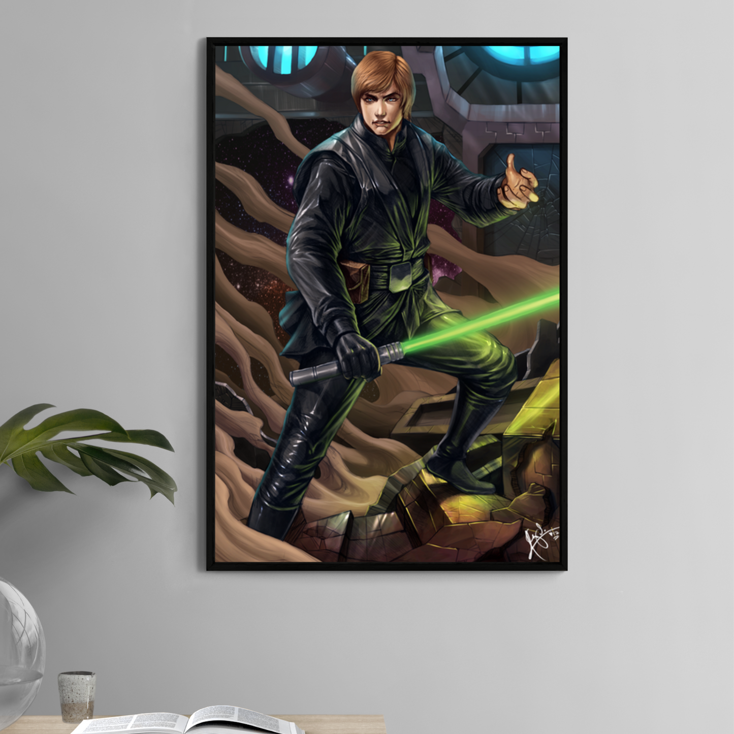 Luke Skywalker-inspired 11x17 Jedi wall art – green lightsaber pose
