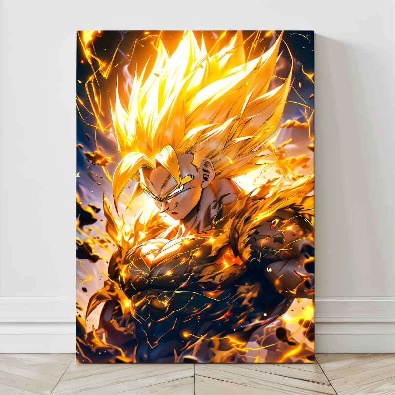 24x36 Super Saiyan Goku canvas print with intense yellow energy – Snapping Turtle Gallery