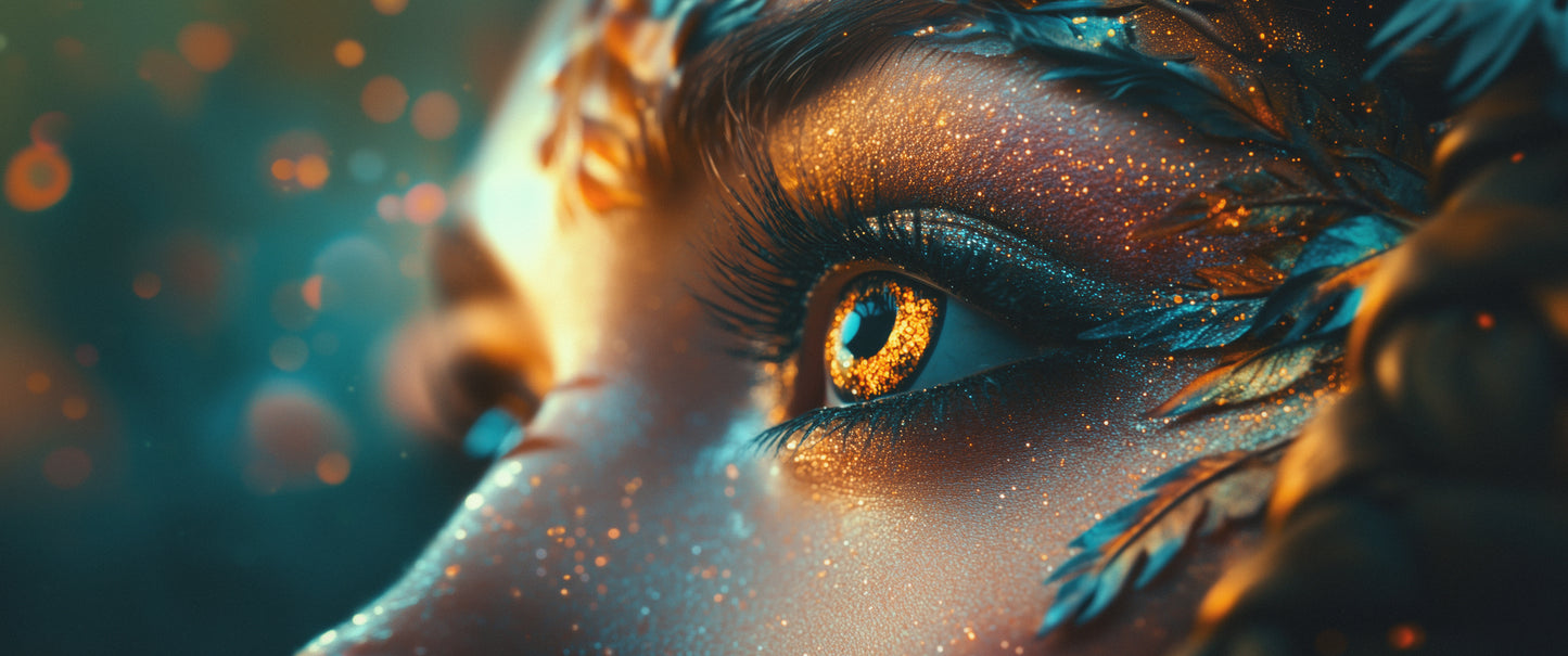 Golden Gaze Spirit wall art in 17x41 canvas print format – available at Snapping Turtle Gallery