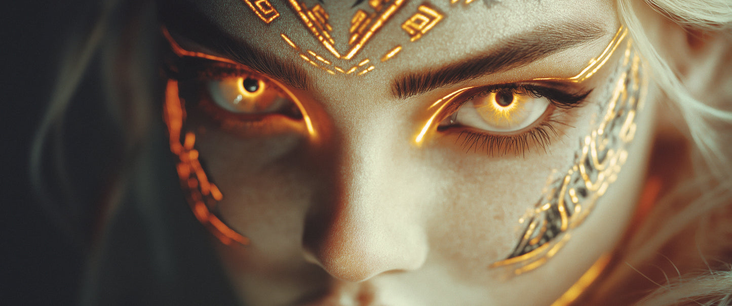 Golden Oracle Gaze wall art in 11x26 canvas print format – available at Snapping Turtle Gallery