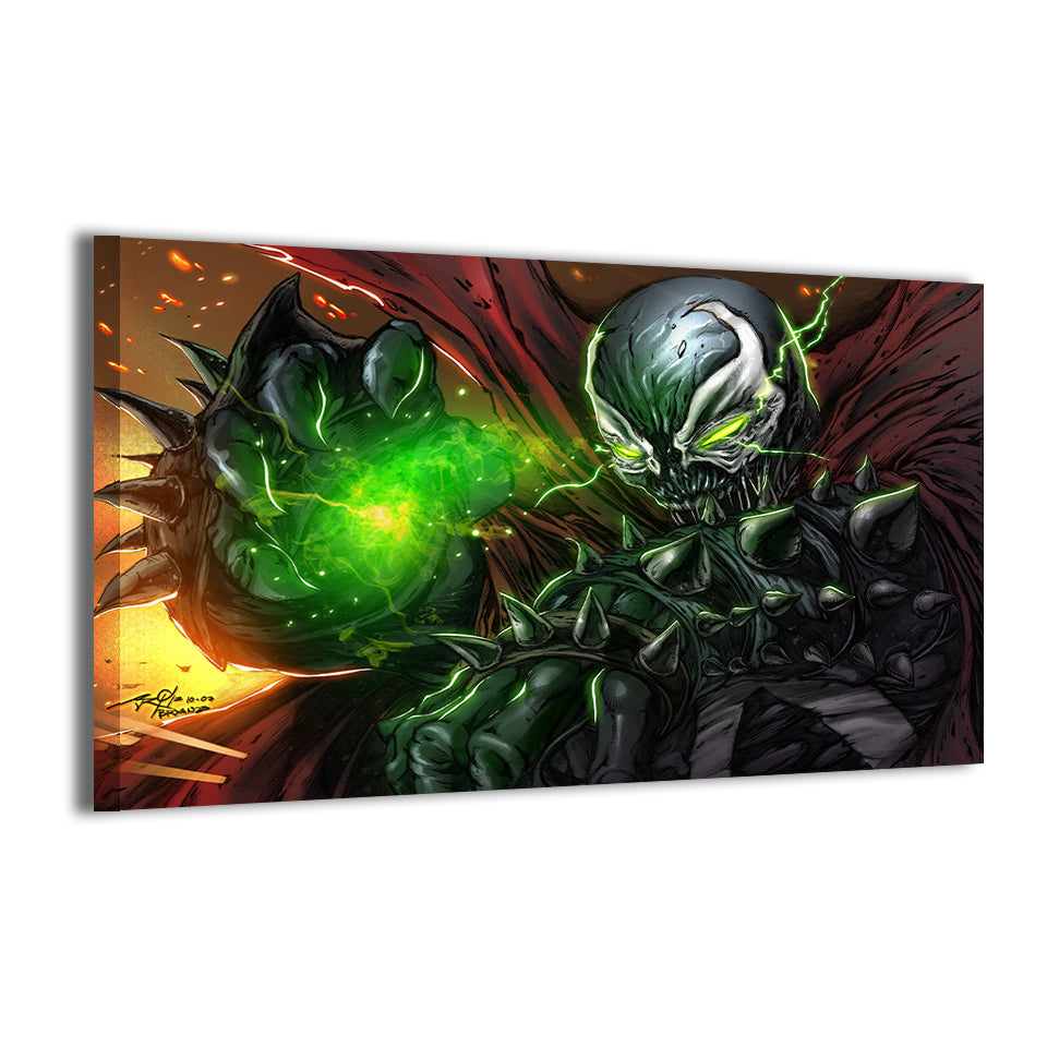 12x18 acrylic print of Spawn-style hell warrior with glowing energy blast