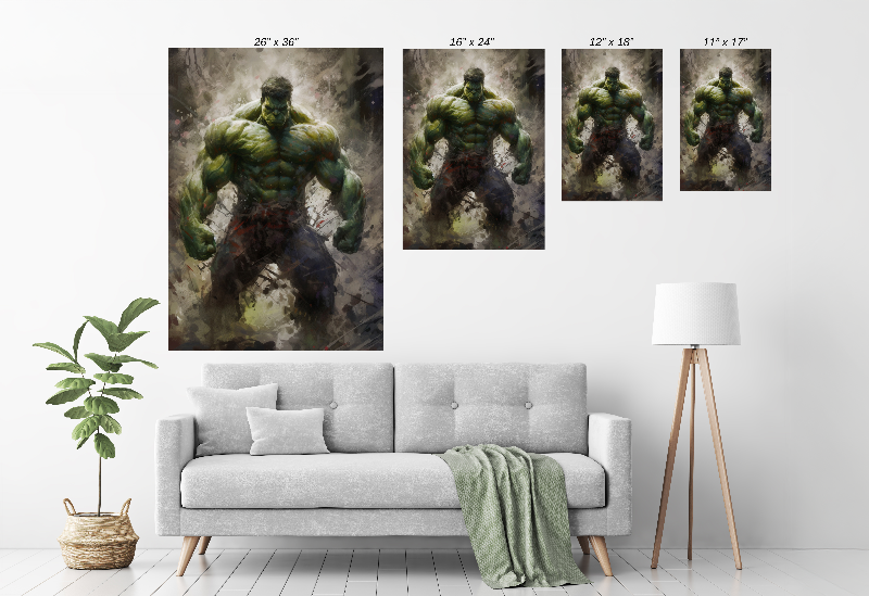 Hulk Watercolors Wall Art on Size Chart canvas, acrylic, and metal – front view