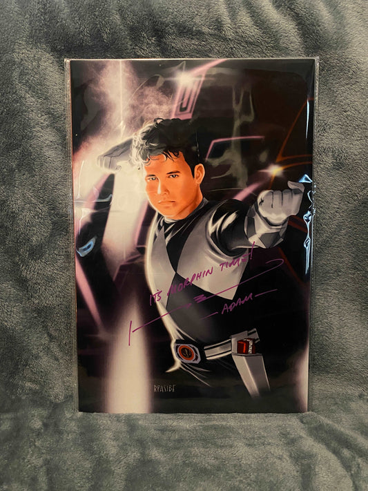 12x18 Metal Print Black Ranger Adam no helmet signed by Johnny Yong Bosch - Snapping Turtle Gallery