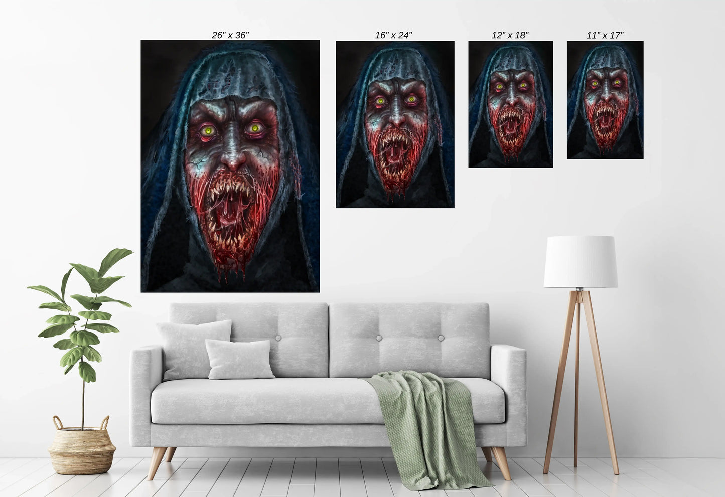 11x17 poster of terrifying version of The Nun with exposed teeth and horror design