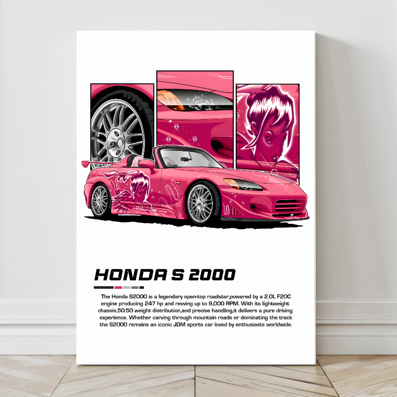 24x36 canvas print of modified Honda S2000 anime art car in pink