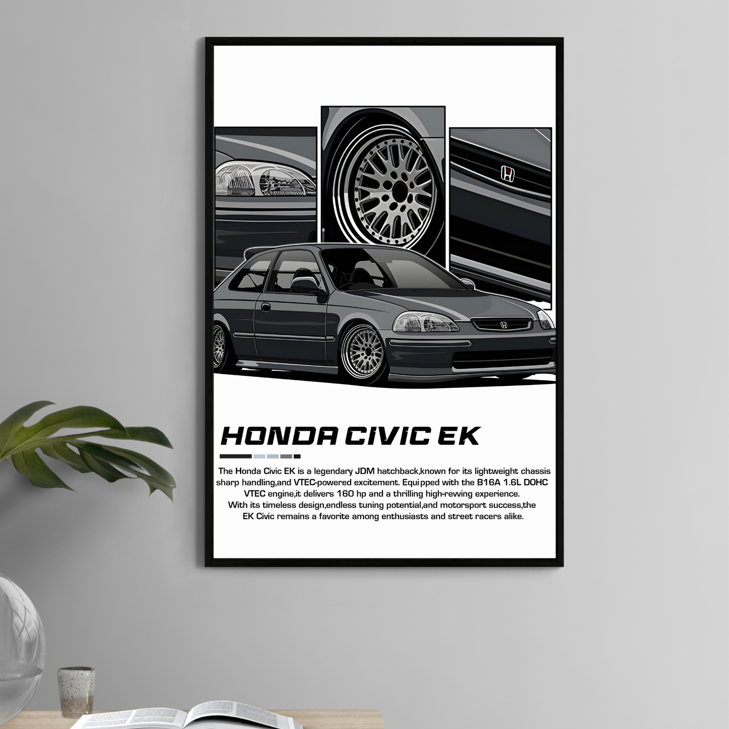 11x17 print of lowered Honda Civic EK art with JDM stance