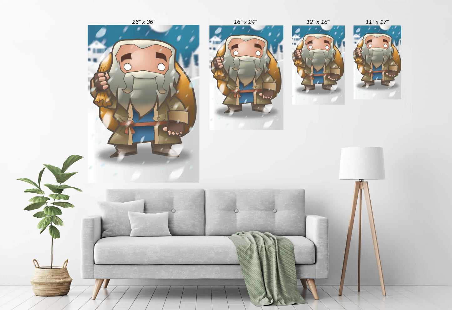 11x17 poster of cute Hagrid in winter gear illustrated in chibi cartoon style