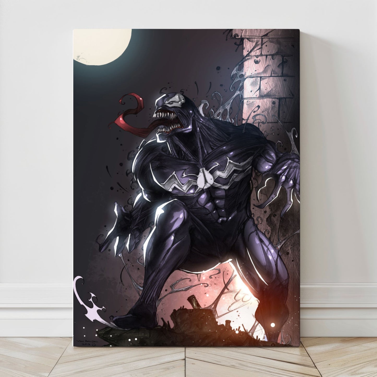 24x36 large canvas of Venom under moonlight with symbiote motion effect