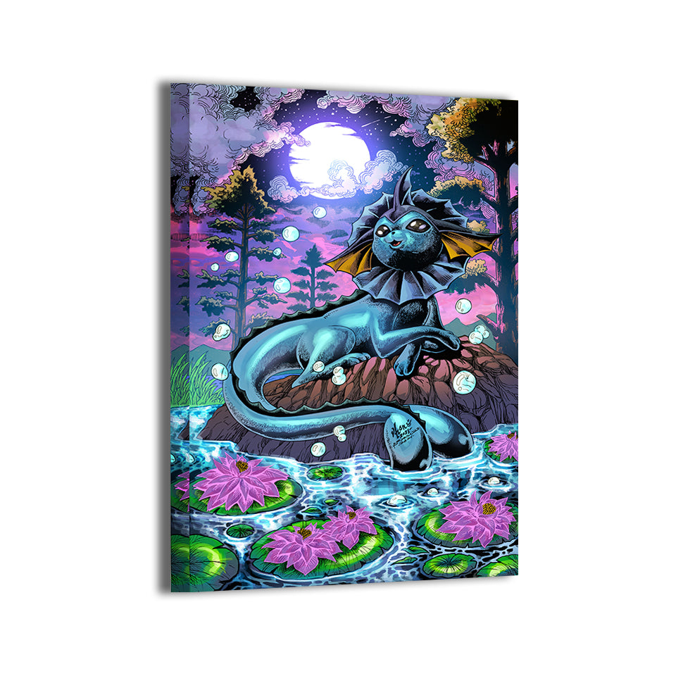 Full moon and glowing pond surround Vaporeon – large canvas print