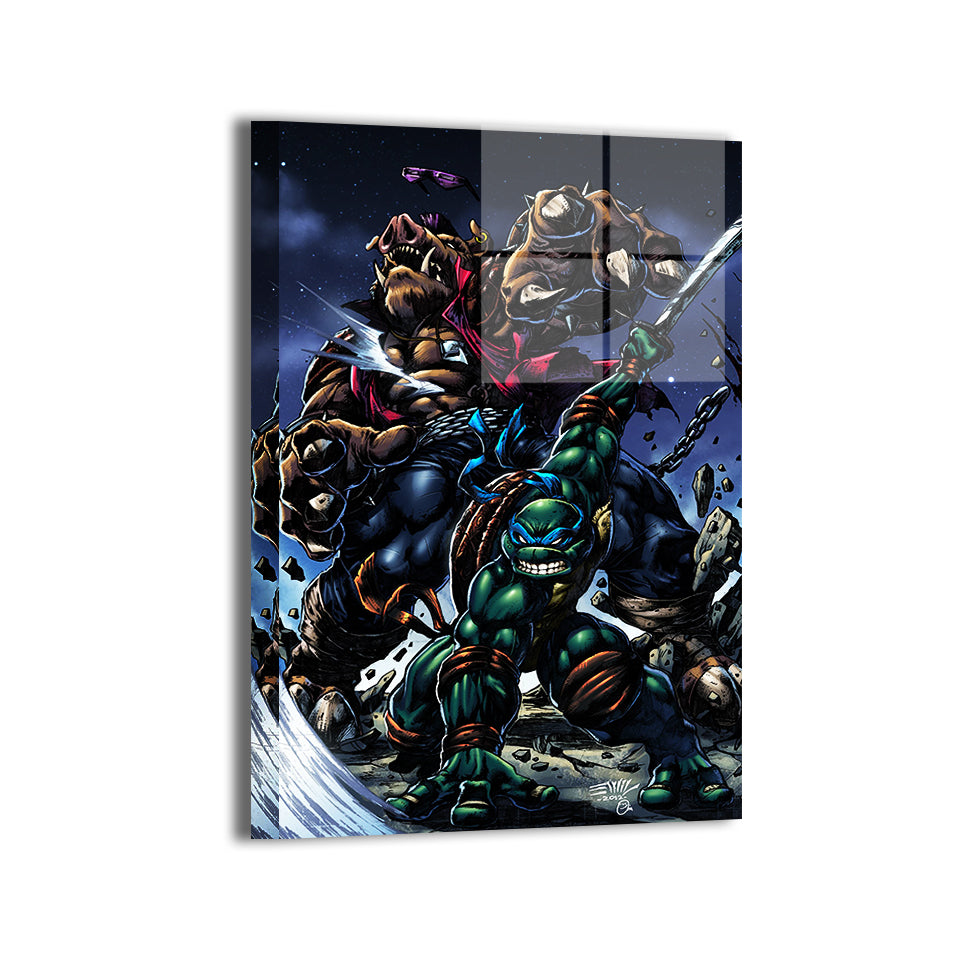 Mutant Showdown Wall Art Metal Print – Leonardo vs Bebop by Emil