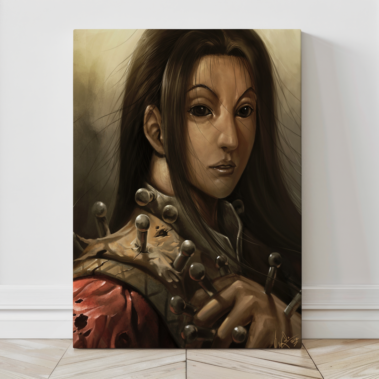 Large 24x36 canvas of Illumi Zoldyck anime art – somber assassin portrait