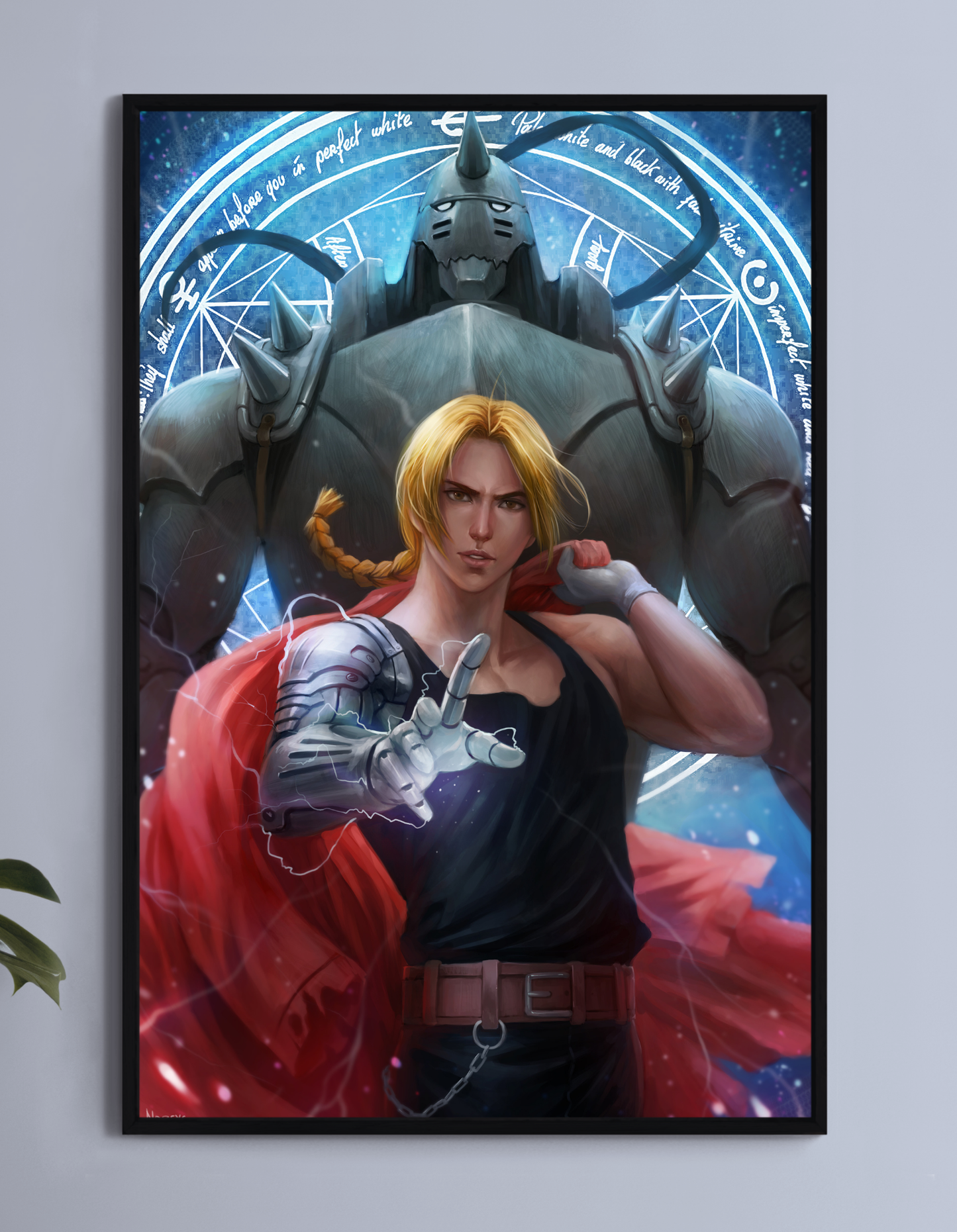 Alchemy Brothers Resolve Poster — Edward and Alphonse Elric with glowing transmutation circle from Fullmetal Alchemist, artwork by Nopeys — vivid, high-detail poster.