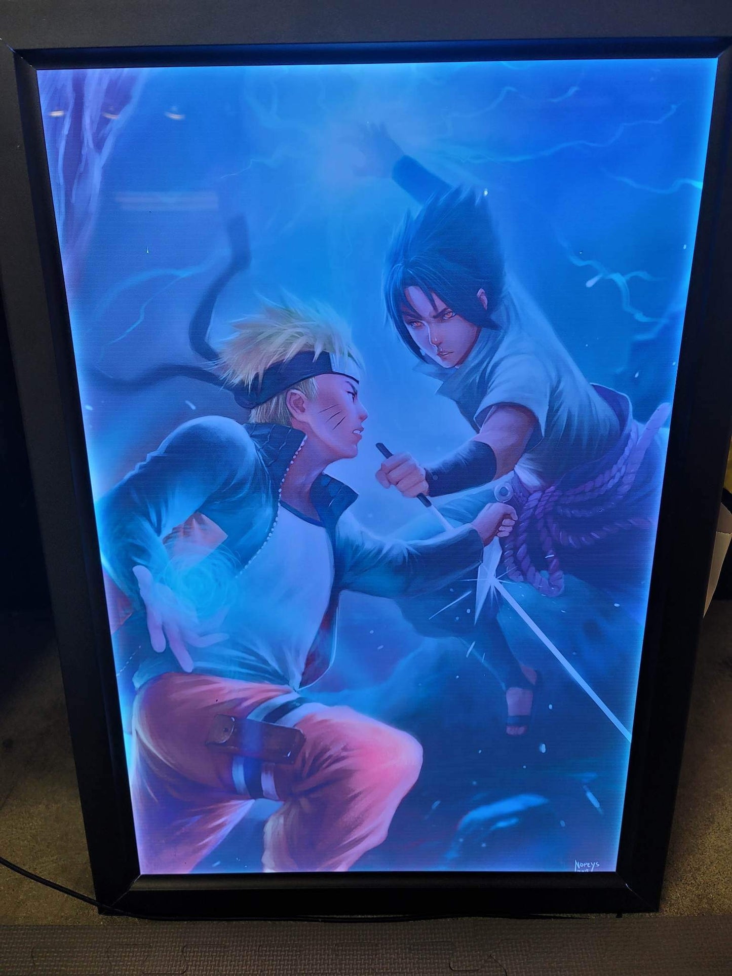 RGB LED acrylic lightbox frame displaying anime artwork with vibrant lighting, perfect for collectors and gamers, Snapping Turtle Gallery.