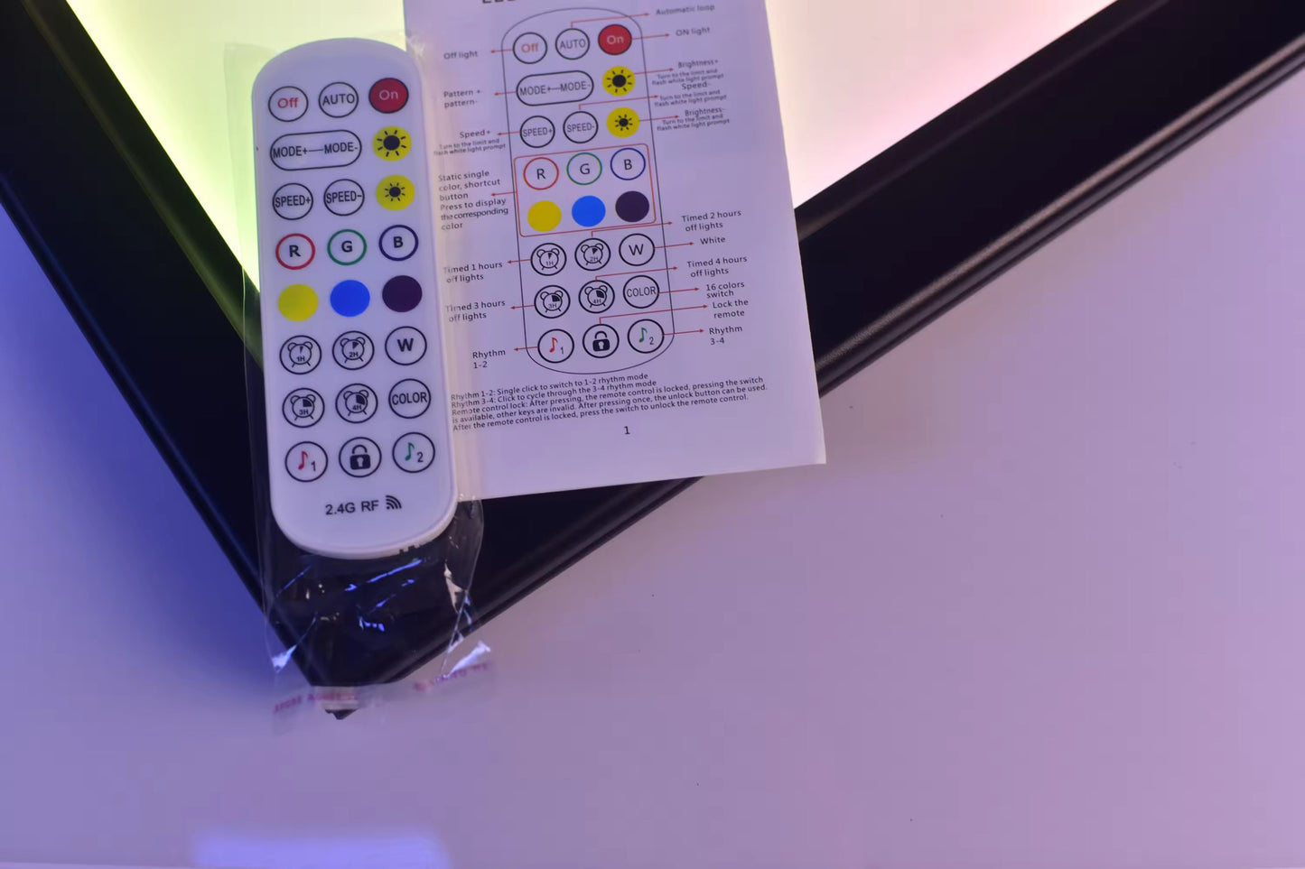 RGB LED lightbox frame remote control and instruction guide for easy operation, Snapping Turtle Gallery.