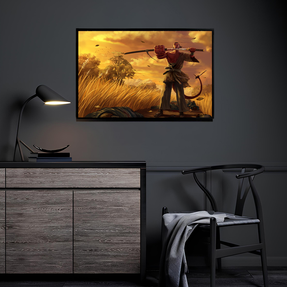 Autumn Hellborn Ronin Hellboy artwork displayed in a modern room.