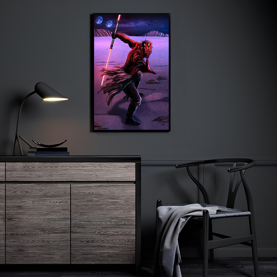 Blades of the Dark Side Darth Maul artwork displayed on wall in modern room.