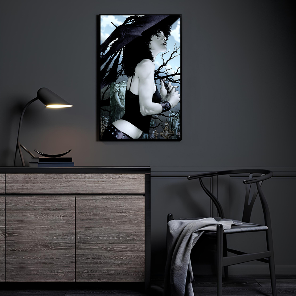 Graveyard Endless Muse Sandman-inspired artwork displayed in a modern room.