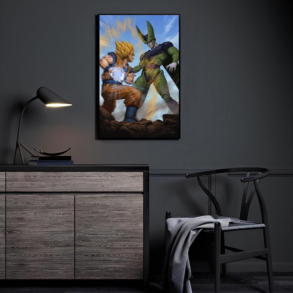 Solar Clash Transmission Wall Art by Sam Dela Torre displayed in a modern room.